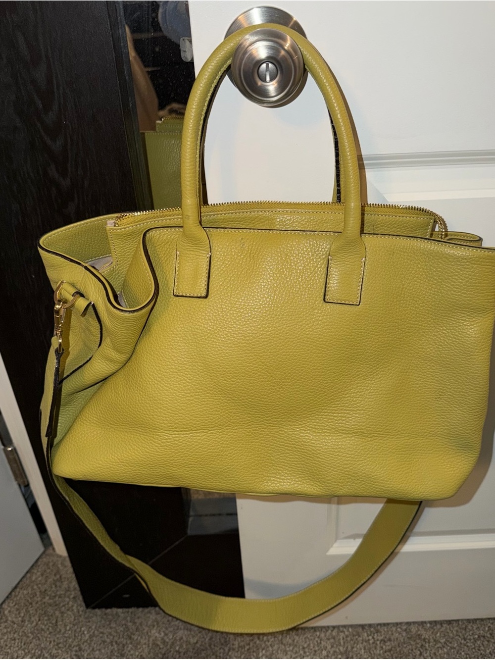 Vittoria Napoli Olive Green Leather Tote Bag with strap